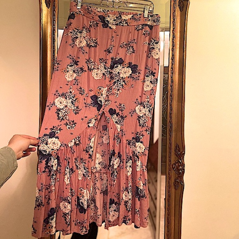 Love Fire romantic pink floral button up skirt